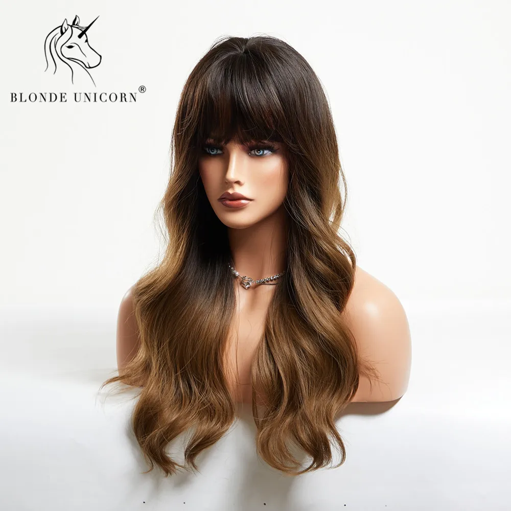 Синтетический парик блонд Единорог Омбре коричневые длинные волнистые парики с