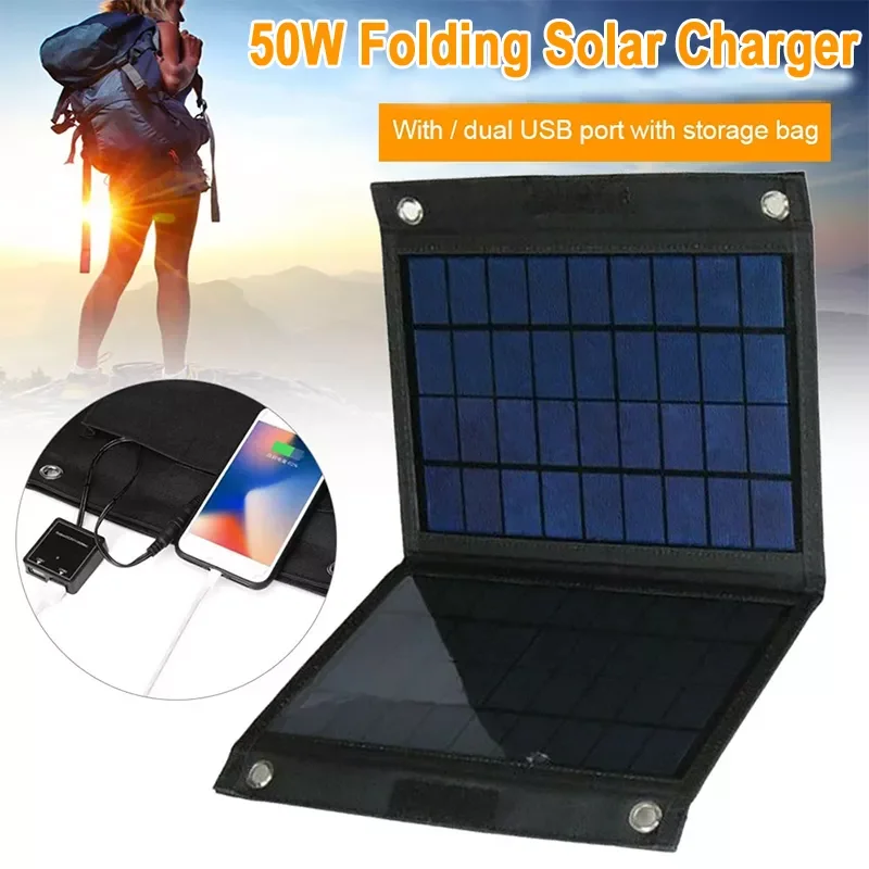 

NEW2023 NEW Portable 50W 12V Folding Solar Panel Dual USB Battery Charger for Car RV Boat Vans Camping Hiking Power Bank Phone C
