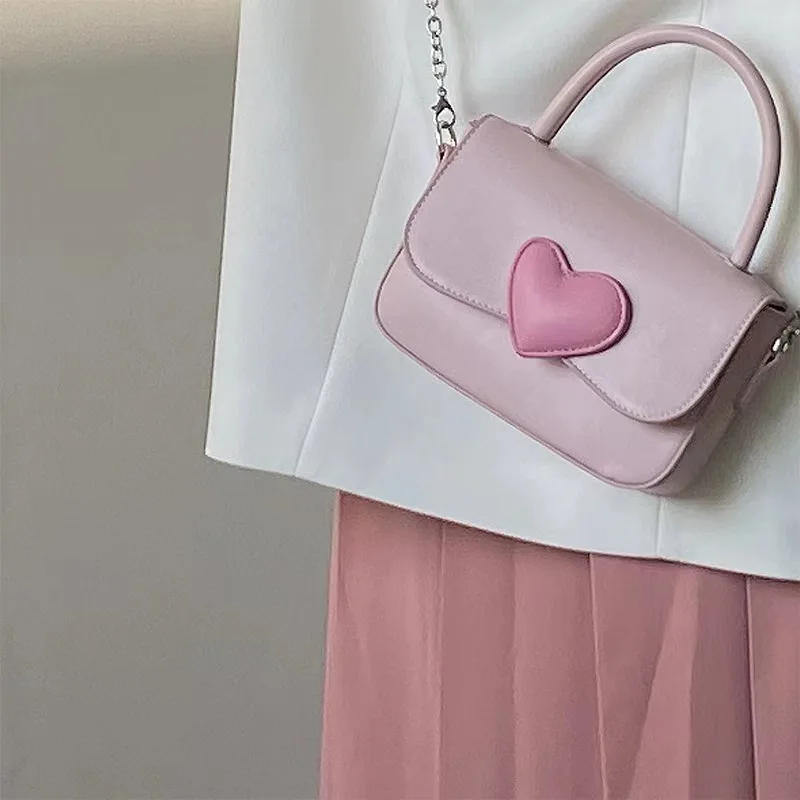 

Pink Love Girl Contrast Color Small Square Bag Fashion High Quality Chain Handbag Casual Everyday Simple Fresh Crossbody Bag
