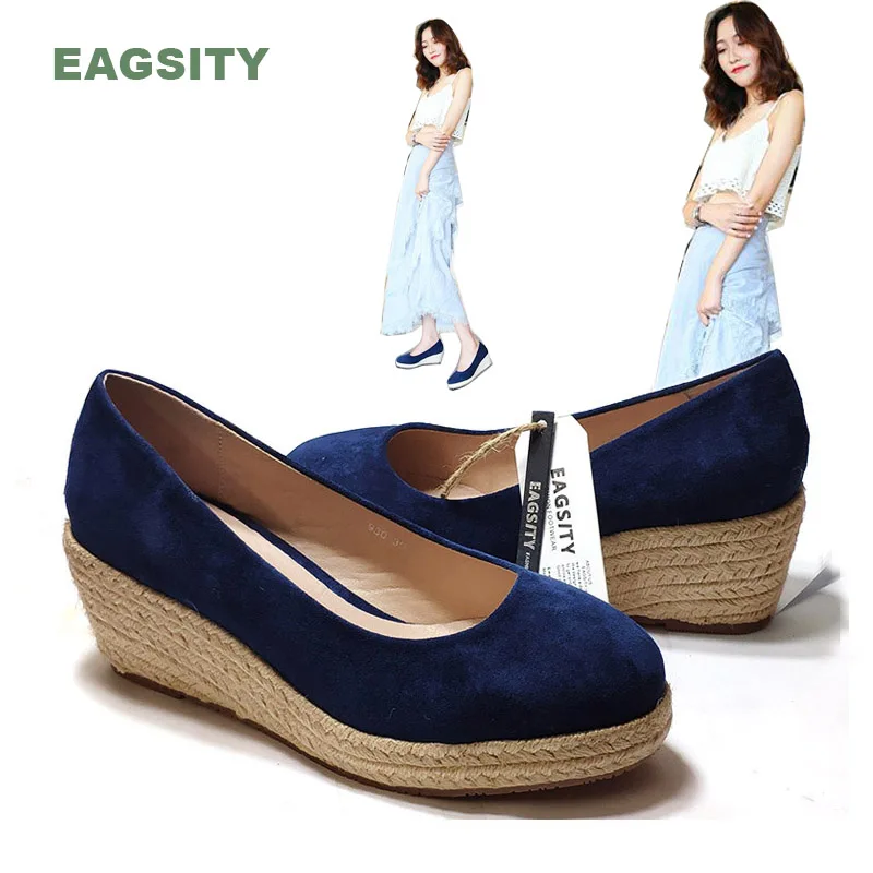 

EAGSITY Suede Wedges shoes Pumps women high heel espadrilles shoes platform casual party office lady work shoes