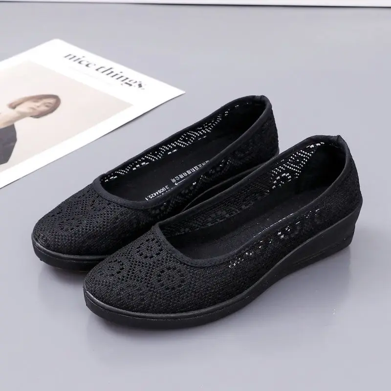 

Shoes for Women Black Mesh Breathable Wedge Woman Footwear Slip on New In Sale Walking Comfortable and Elegant Trends 2023 Offer