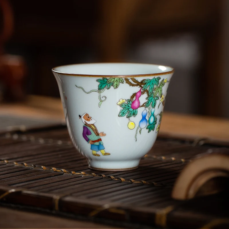 

Печь Ru ручная роспись эмалированный чайный набор кунг-фу чайная чашка одна чашка Тыква братья чашка-мастер Цзиндэчжэнь