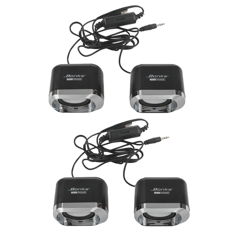 

2X USB 2.0 Notebook Speakers Wired Stereo Mini Computer Speaker For Desktop Laptop Notebook MP3 MP4 3.5Mm AUX IN Black