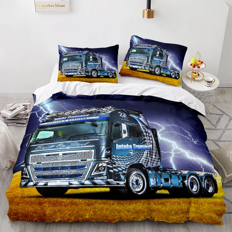 

Truck Print Bedding Sets 3Pcs Kids Duvet Cover Set Twin for Kids 3D Truck Cars Quilt Cover Single Bedclothes for Adults King