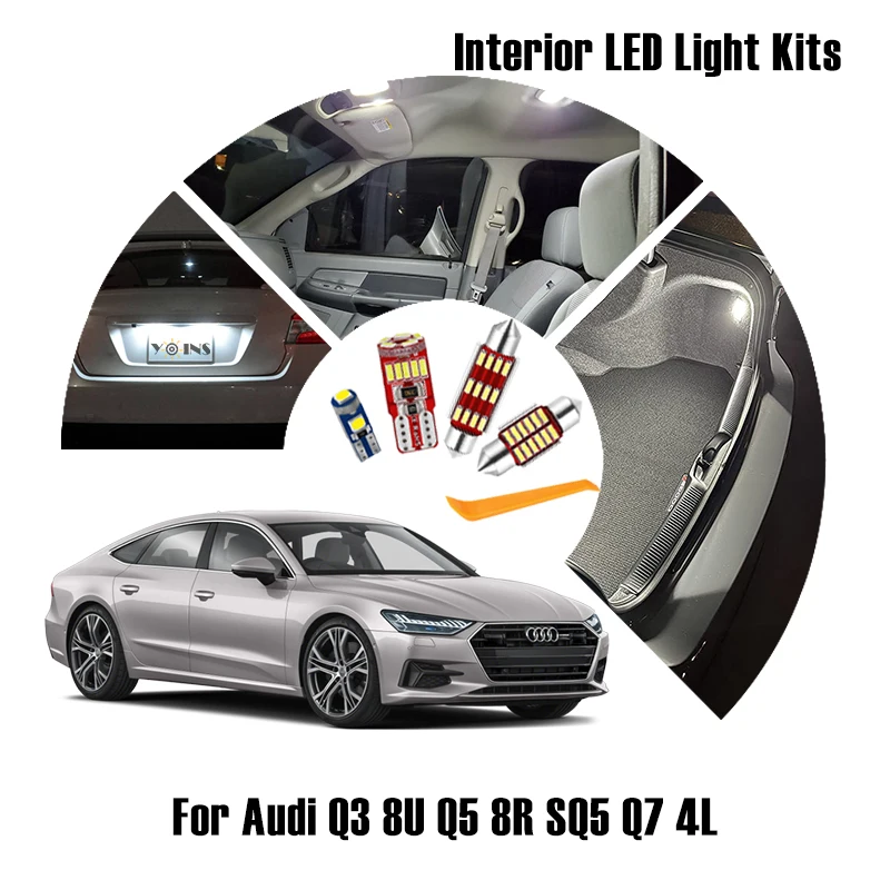 Купи Canbus Car LED Interior Light Kit For Audi Q3 8U Q5 8R SQ5 Q7 4L Accessories Auto Reading Map Dome Bulb License Plate Trunk Lamp за 1,117 рублей в магазине AliExpress