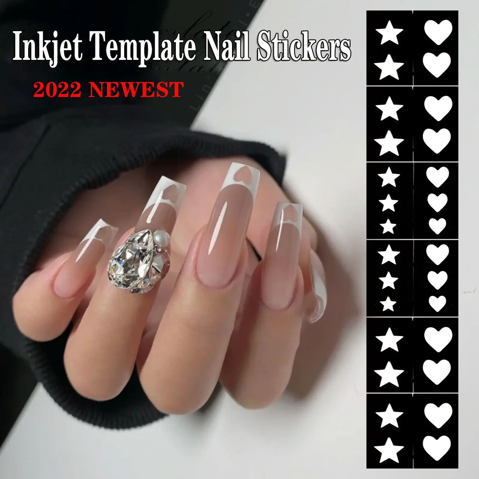 

Hot French Design DIY Manicure Irregular Lines Pentagram Love Inkjet Template Nail Stickers Hollow Decals