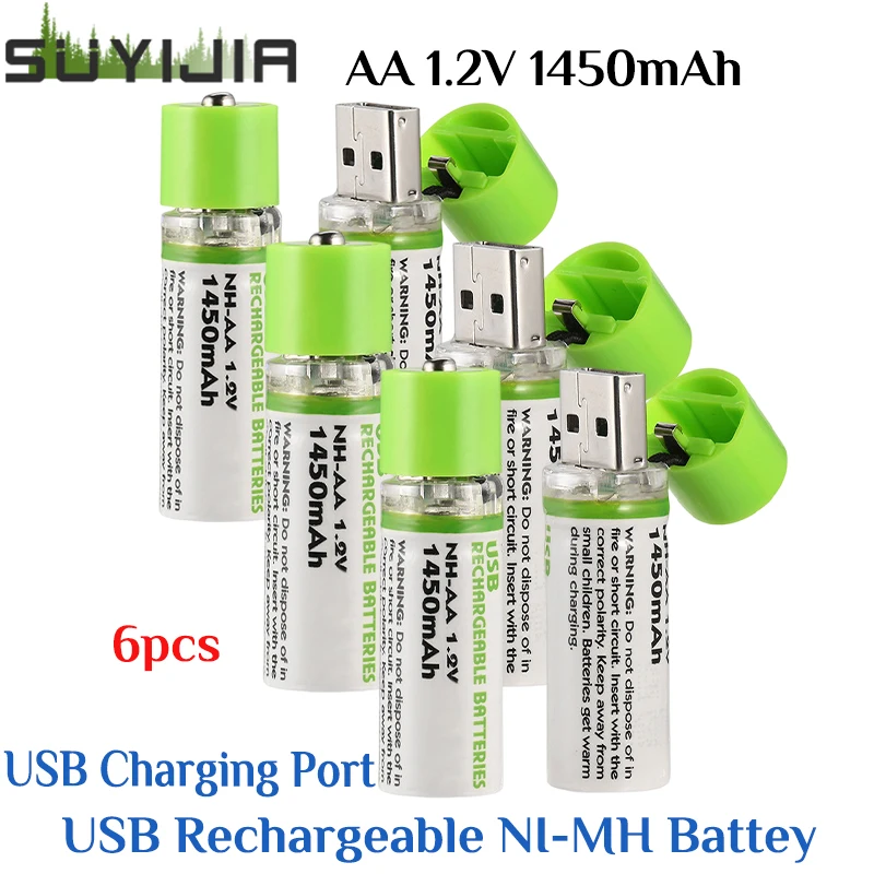 

1.2V AA USB Rechargeable Ni-MH Battery 1450mAh USB Charging Port for Remote Control Mouse Small Fan Electric Toy New Battery