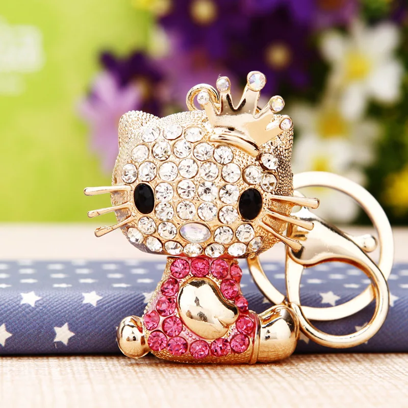 

Kawaii Sanrioed Accessories Hello Kittys Cute Kt Cat Crystal Cartoon Car Keychain Girls Bag Pendant Keychain Baby Girl Gift Toys