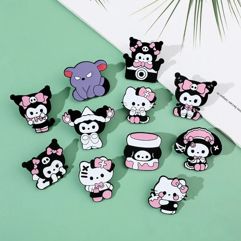 Японский милый мягкий металлический значок Sanrio KT Cat Kuromi брошь из сплава сумка для