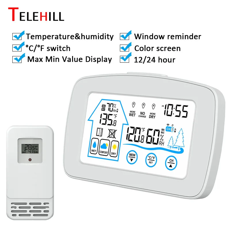 

Digital Weather Station Thermometer Hygrometer Wireless Sensor Forecast Indoor Outdoor Temperature and Humidity Meter Backlight