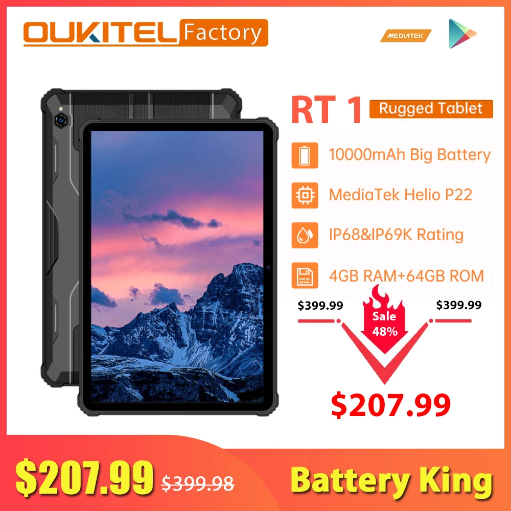 Oukitel RT1 Прочный планшетный телефон 4 ГБ + 64 10000 мАч 10 1-дюймовый FHD Восьмиядерный Android