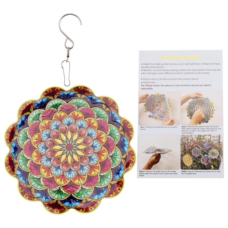 3D Красочная Ветряная Мандала Складной Вращающийся Ветряной колокольчик Садовый