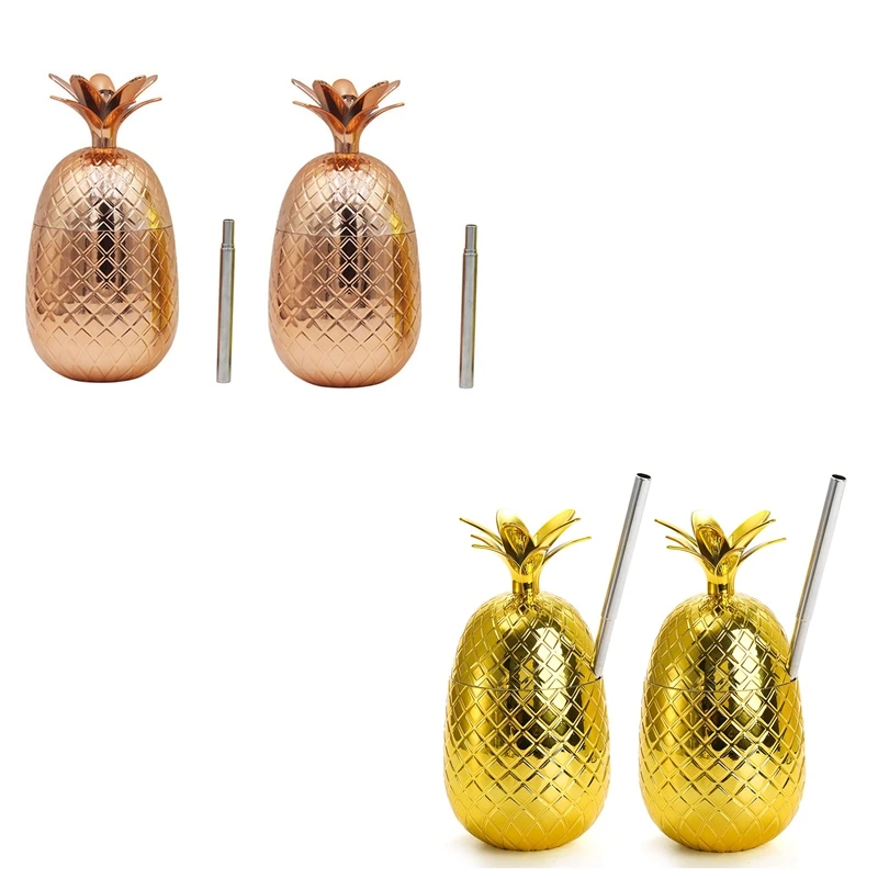 

2 Pack Pineapples Drink Cups, 450Ml Pineapples Tumbler With Stretched Straw, Hawaiian Luau Party Cups
