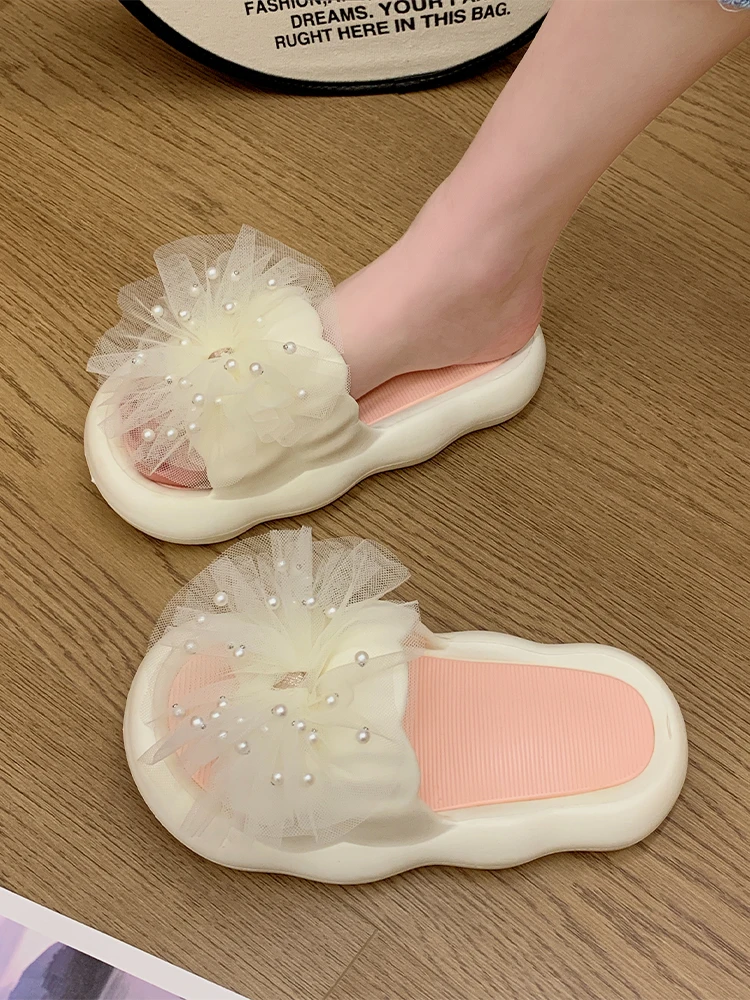 

Шлепанцы женские на платформе, повседневные Мягкие тапки на средней плоской подошве, сланцы, пляжная обувь из искусственной кожи, с бусинами, роскошные, W, лето 2023