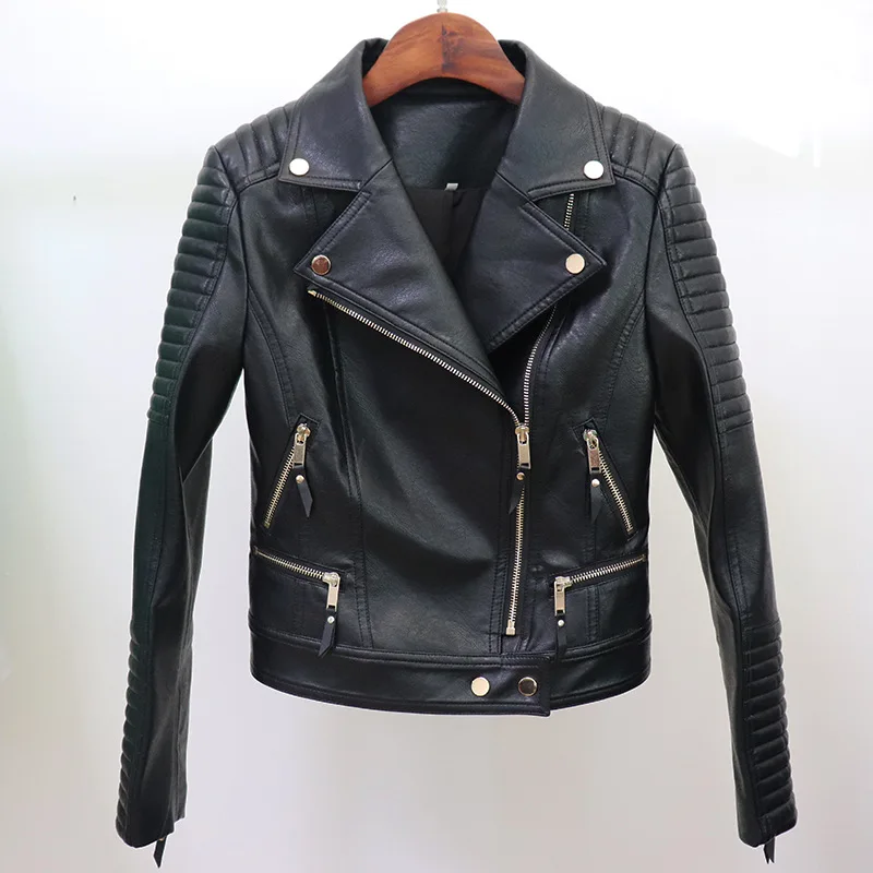 Fashion Female Autumn And Winte Slim Biker Short Coats Women's Synthetic Leather Motorcycle Jacket
