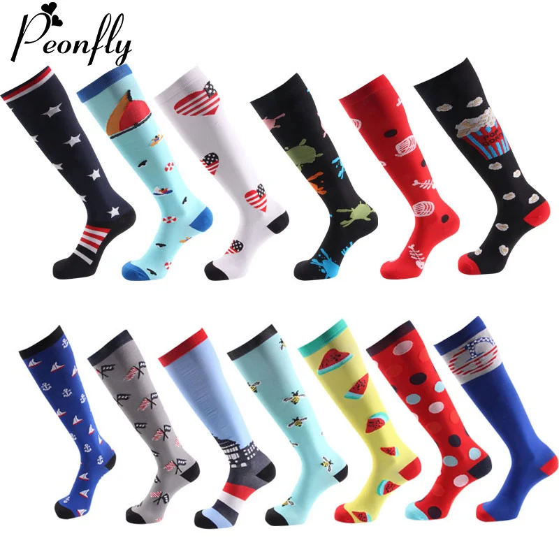 

Peonfly Men Sports Compression Happy Cartoon Printed Support Nylon Outdoor Ventilation Pressure Socks