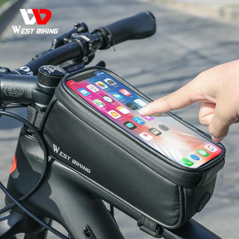 

WEST BIKING Bike Bag Frame Front Tube Cycling Bag MTB Bicycle Waterproof Phone Case Holder 7 Inches Touchscreen Bag Accessories