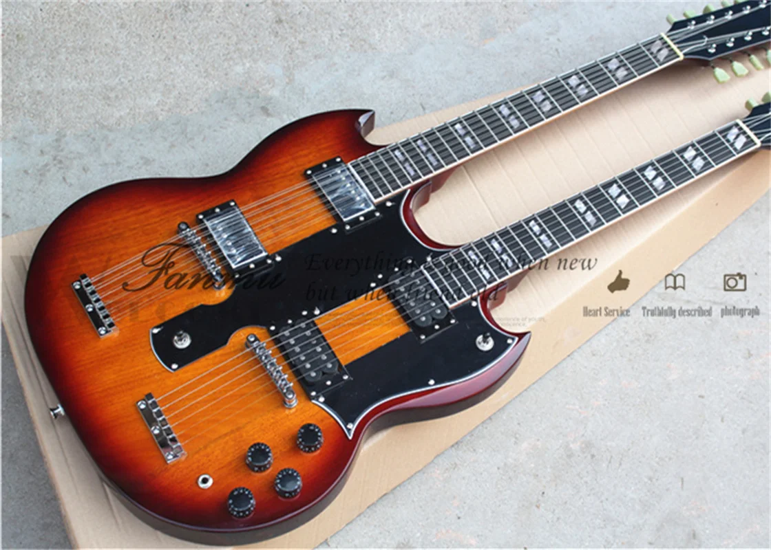 

Электрическая гитара 75 дюймов с двойной головкой, 12 струн и 6 струн, гитара sunburst, красное дерево, набор с шеей в корпусе, специальная струна