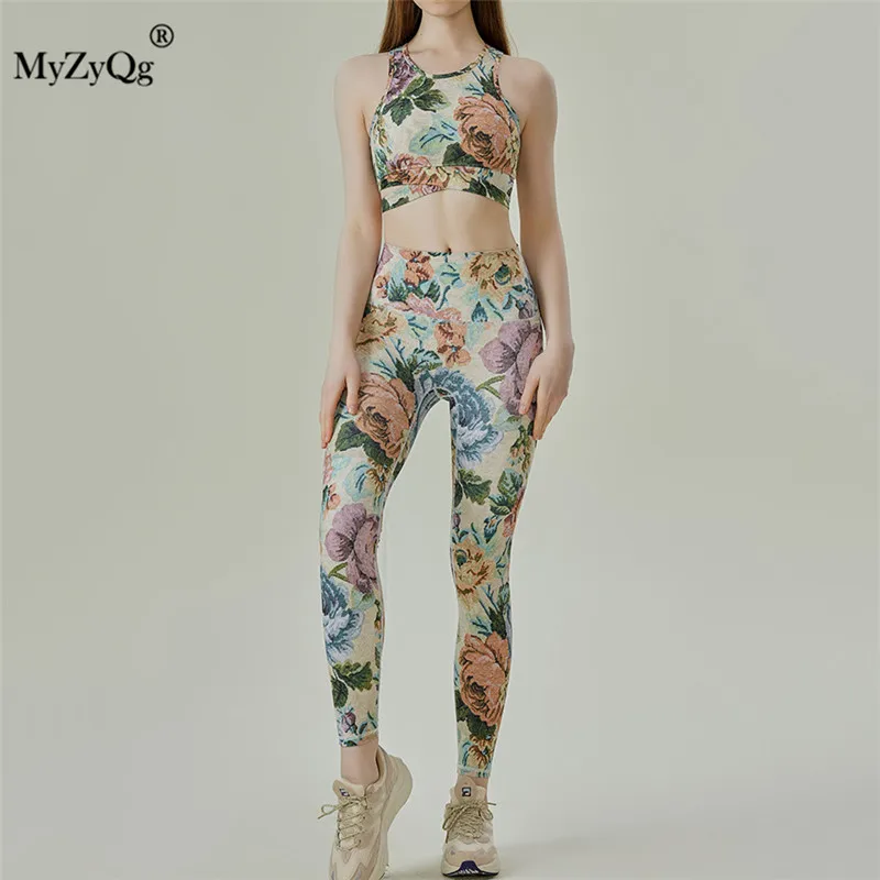 

MyZyQg Women Outdoor Print Sports Yoga Bra Leggings Pant Suit Shockproof High Waist Two-Piece Set Fitness Workout Outfit Tight