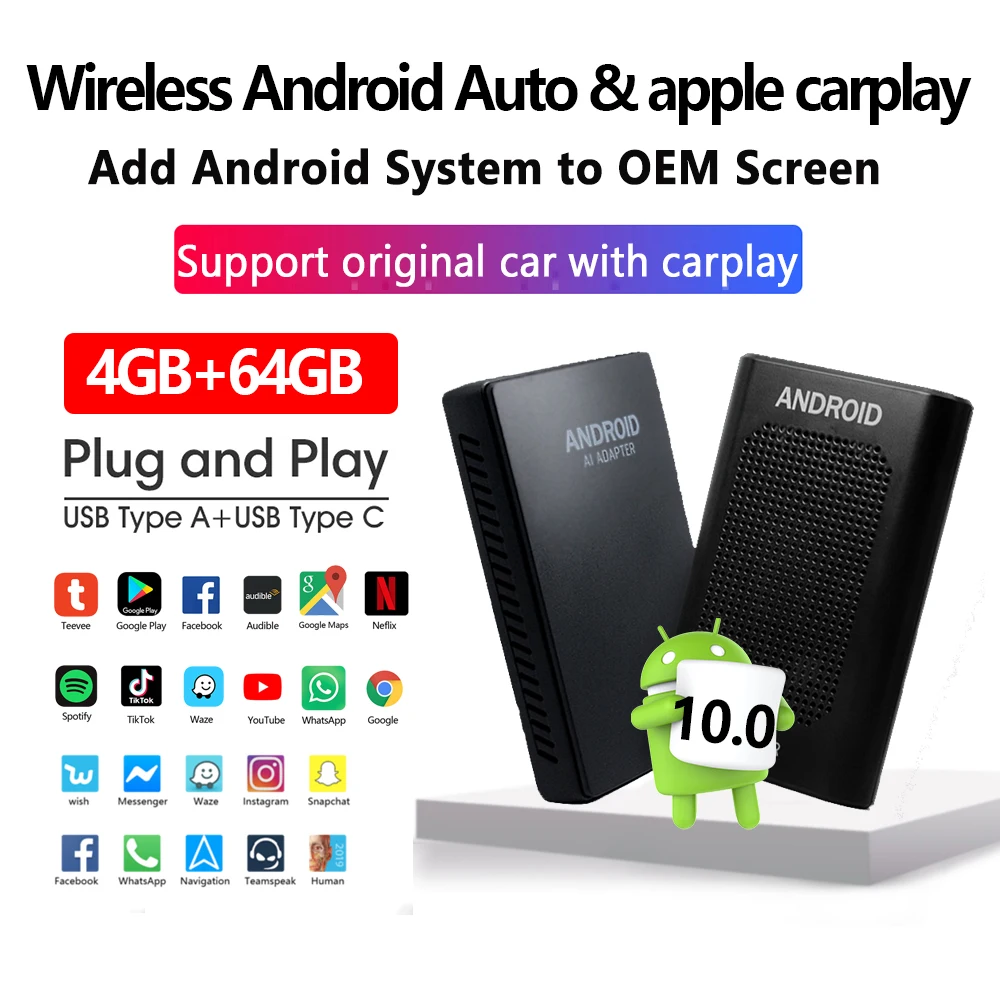 

4G+64G Carplay2Air Wireless Adapter Carplay Android Box For Audi A3 8V 8P A4 B5 B6 B7 Car Digital Tv Tuner Mirror Box Car Wifi