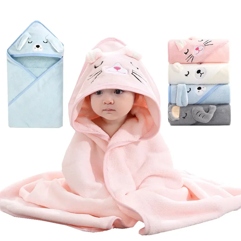 

Банные полотенца для новорожденных с мультяшным рисунком, детский банный халат с капюшоном из кораллового флиса, пеленальные пеленки, детские одеяла для девочек и мальчиков, 80*80 см