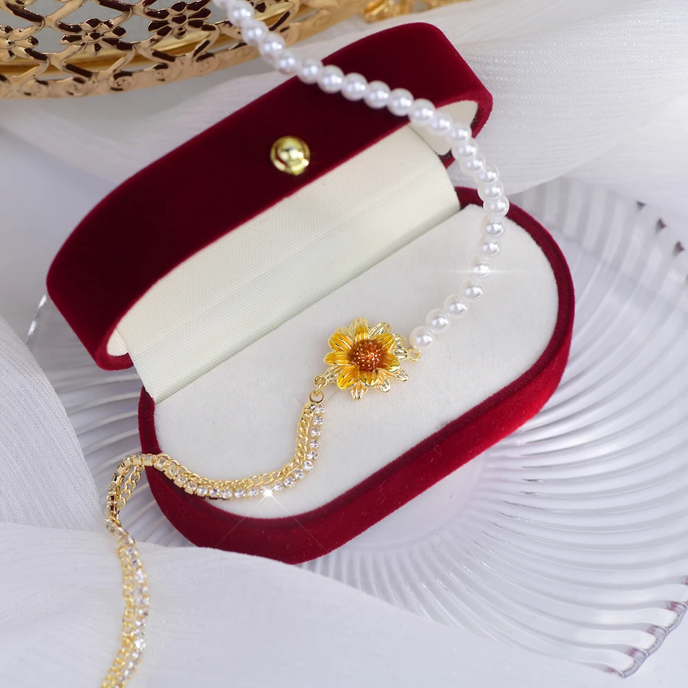

Pearl New Creative Sunflower Pendant Necklaces Fashion Jewelry Temperament Beaded Chain Temperament Women's Wedding Jewelry Gift