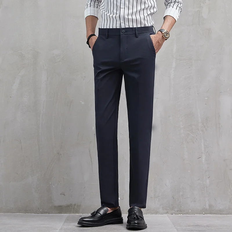 

Классические брюки для мужчин, эластичные деловые брюки премиум-класса, прямые мужские костюмные брюки С ПЛОСКИМ ПЕРЕДОМ, модные строгие брюки, A35