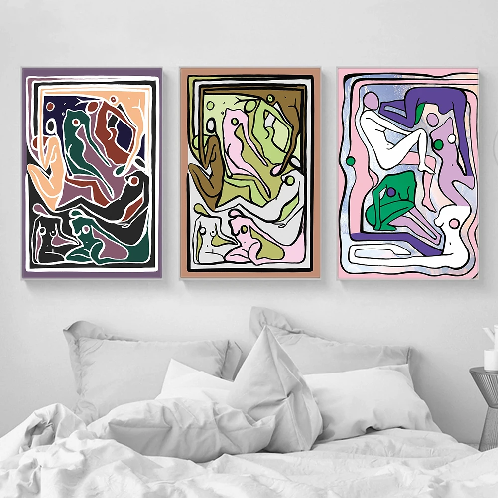 

Retro Abstract Woman Body Poster Ecstatic Nudes Canvas Print Nordic Style Colorful Wall Art Pictures For Livingroom Home Decor