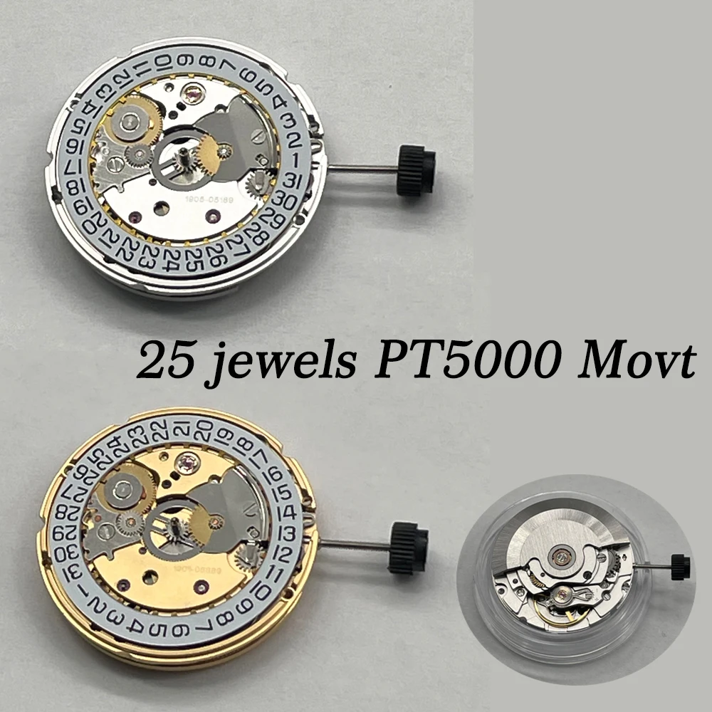 Single Date Genuine Gold Silver PT5000 Mechanical Movement for Wristwatch 25 Jewels Watch Parts for ETA 2824-2 Seagull ST21