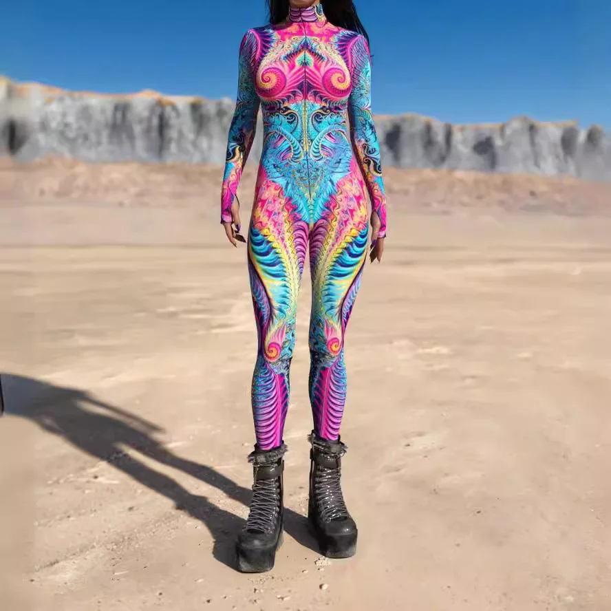 Фото Женский сексуальный костюм Zentai разноцветный комбинезон, готический морфый костюм, женский костюм для косплея, костюм для Хэллоуина, фестиваля, вечеринки №1