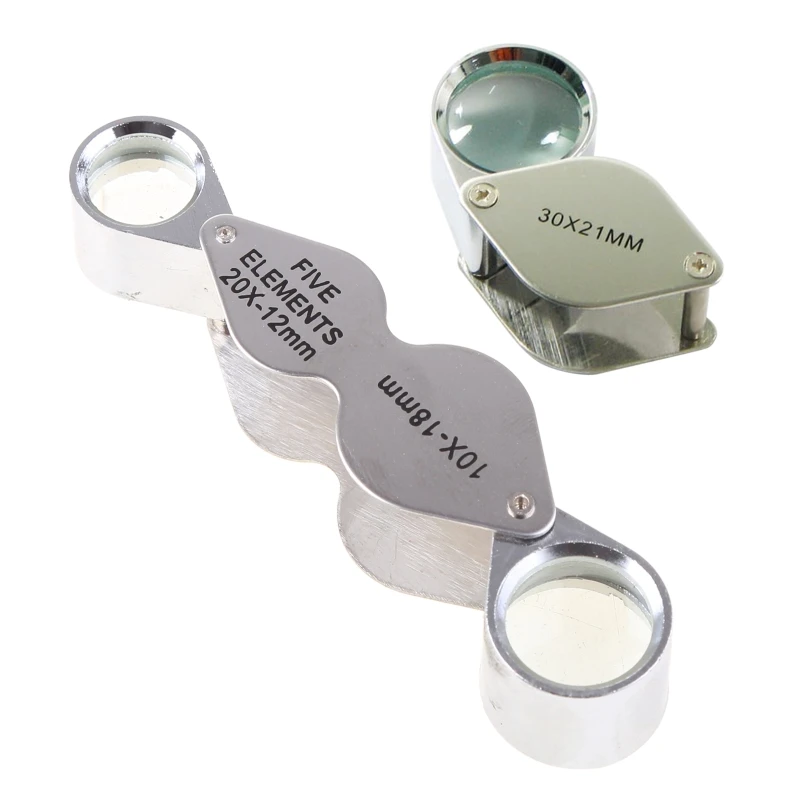 

Pocket Jewelry Magnifier 10X 20X Glass Lens Double Lens Folding Loupe for Jewellery Stamps Coins Watches Repair Tool