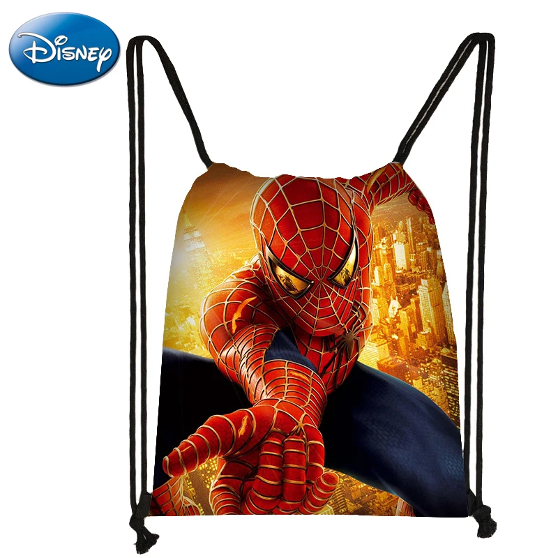 

Disney Kids Backpack Boys Anime Peripheral Spiderman Series Cartoon Drawstring Pocket Shopping Bag Portable Boy's Backpack