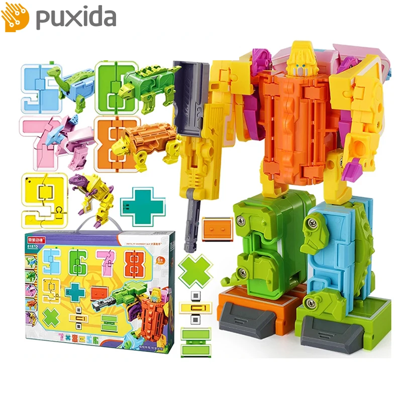 Купи Number Child Build Block Digital Transformation Toy King Kong anime figures Gift Puzzle Dinosaur Robot Boy Child Letter 6 Years за 1,016 рублей в магазине AliExpress