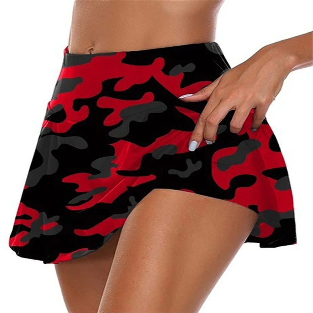 

2023 Plus Size Women's Sports Skirt Fashion Camouflage Print Tennis Dance Fitness Golf Riding Sports High Waist Skirt