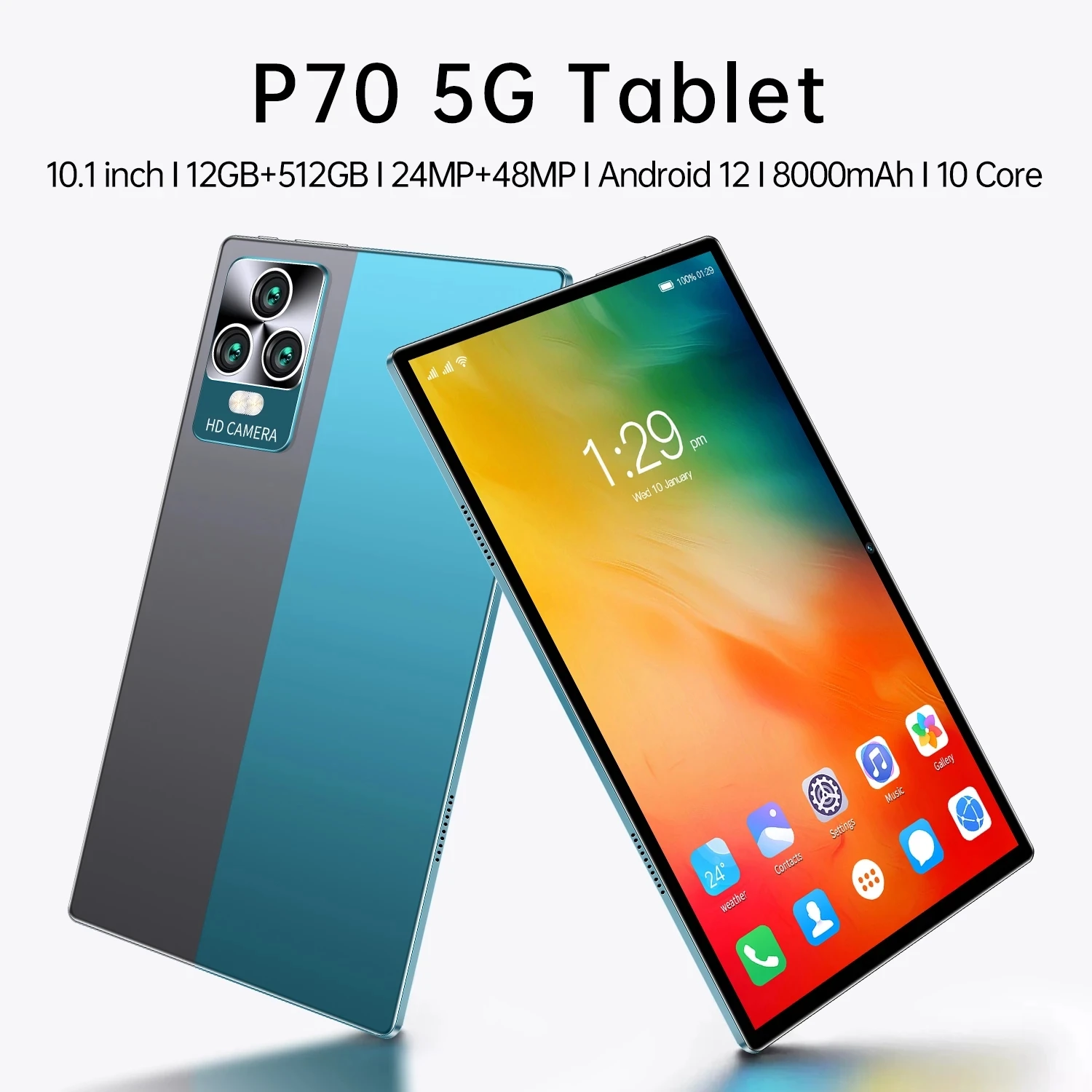 

10,1-дюймовый планшет Android 12 P70, 10,1 ГБ, Qualcomm 512, 870 мАч