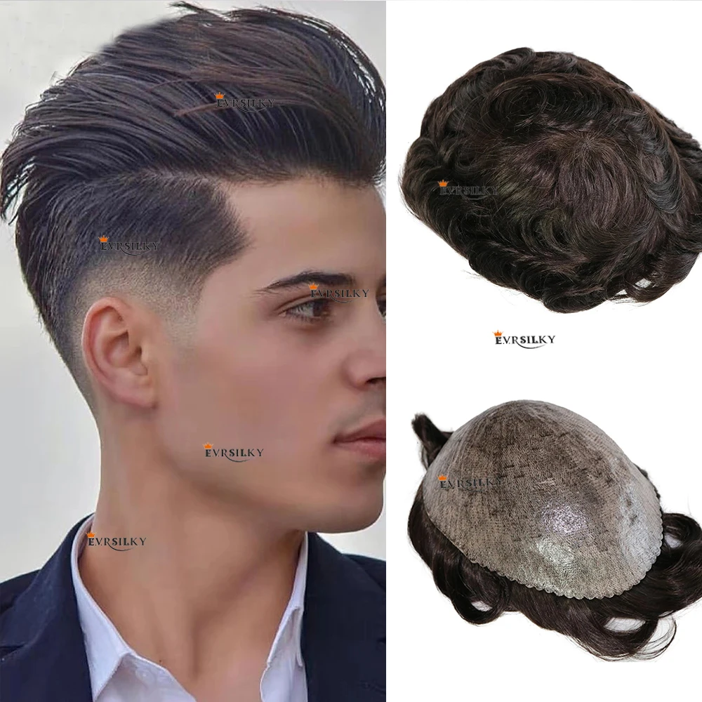 

Thin Skin Full PU Base Men Toupee Wig Natural Hairline Durable Remy Human Hair Unit Replacement System Male Capillary Prosthesis