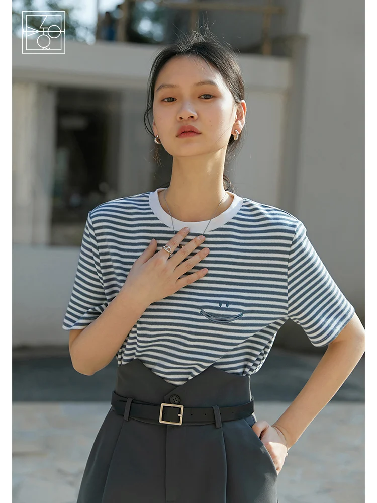 ZIQIAO женские летние хлопковые футболки с круглым вырезом и вышивкой в японском