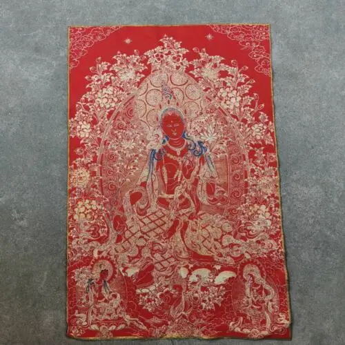 

36Tibet Tibetan Cloth Silk Red Tara Guanyin Kwan-Yin Tangka Thangka Painting