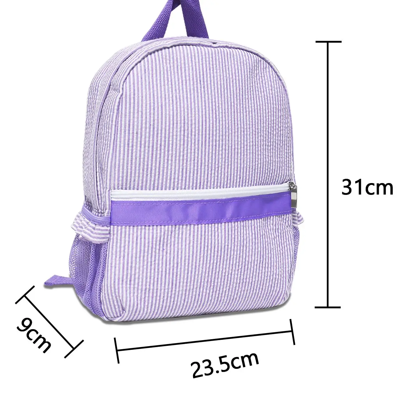 Preschool Kids Seersucker Ruffle Backpacks Purple Ruched Striped School Backpack For Summer Travel Bag Baby Girl Gifts Domil103