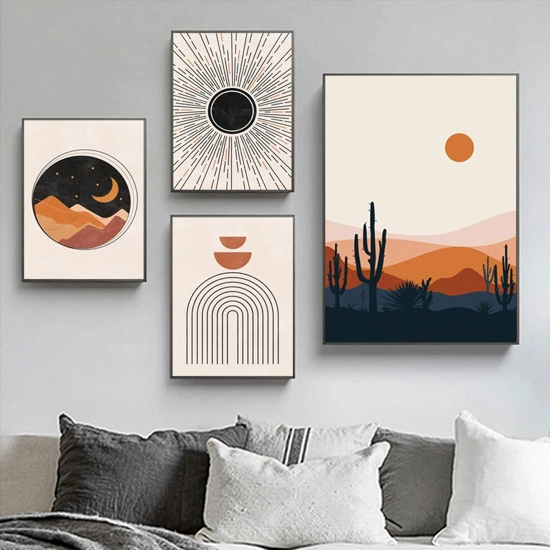 

Home Decor Modular Poster Sun and Moon Picture Wall Art Canvas Rainbows Printed Line Painting Living Room Modern Abstrac Artwork