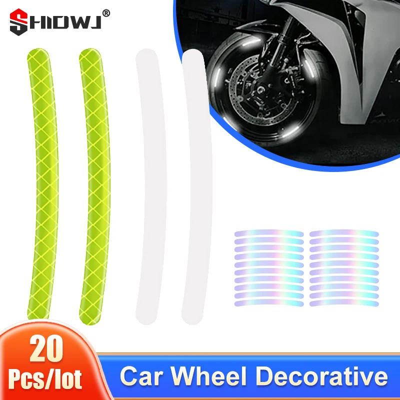 

20Pcs Reflective Car Tire Rim Decorative Strip Stickerer Motorcycle Auto Wheel Hub Styling Decal Night Safety Reflector Decals