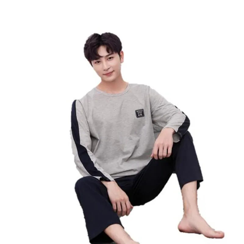 

Men Clothing Plus Size M-4XL Men Pyjamas Autumn Long-sleeve Pajamas Set Cotton Sleepwear
