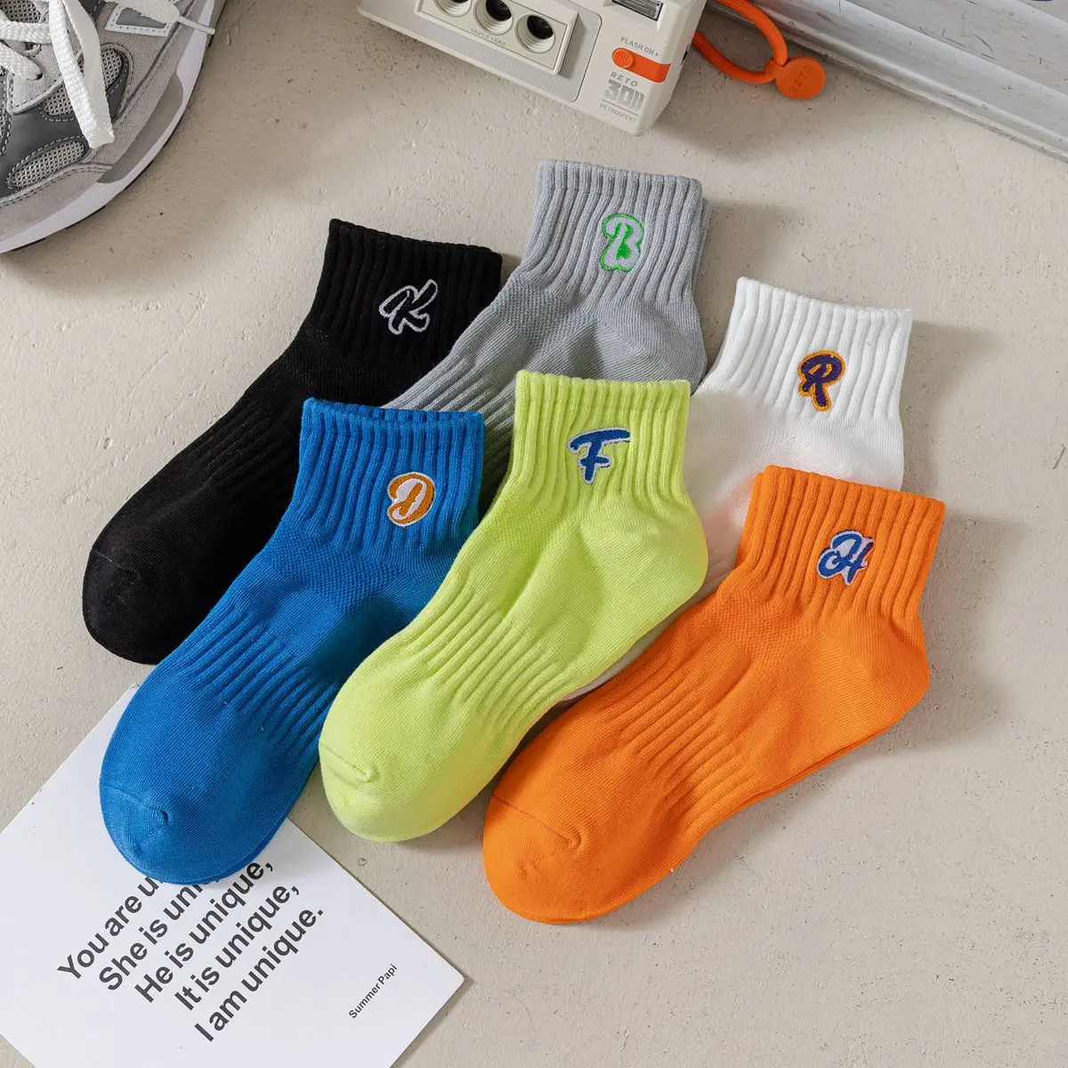 2pairs Summer Short Socks Embroidered Waist Cotton Sports Women's Socks