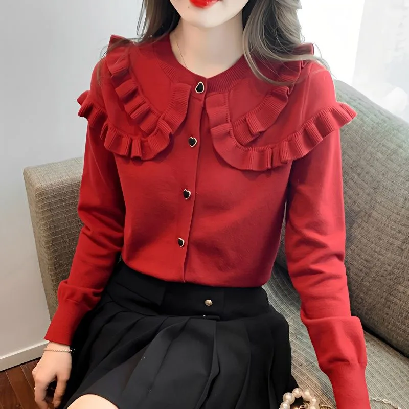 

2023 NEW Autumn AND Winter Button Decoration Wooden Ear Collar Fashion Casual Style Charming Versatile Women's Sweater Coat