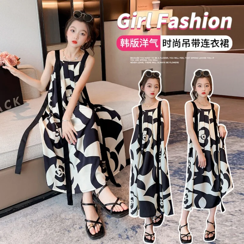 

Summer Dress for Girls 4-16 Years Slimming Design Sense Niche Suspender Skirt New Children's Clothes Free Delivery Korean Style