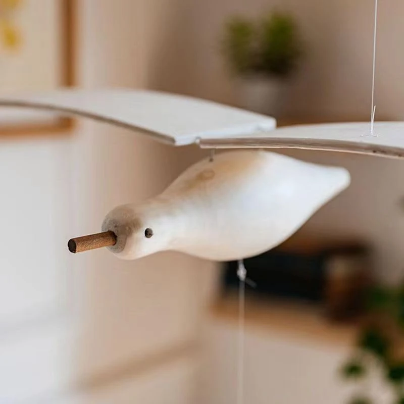 Soaring Seagulls Hanging Mobile Wing Wood Flying Seagull Decor Ceiling Pendant Unique Home Nautical Wall Decoration White