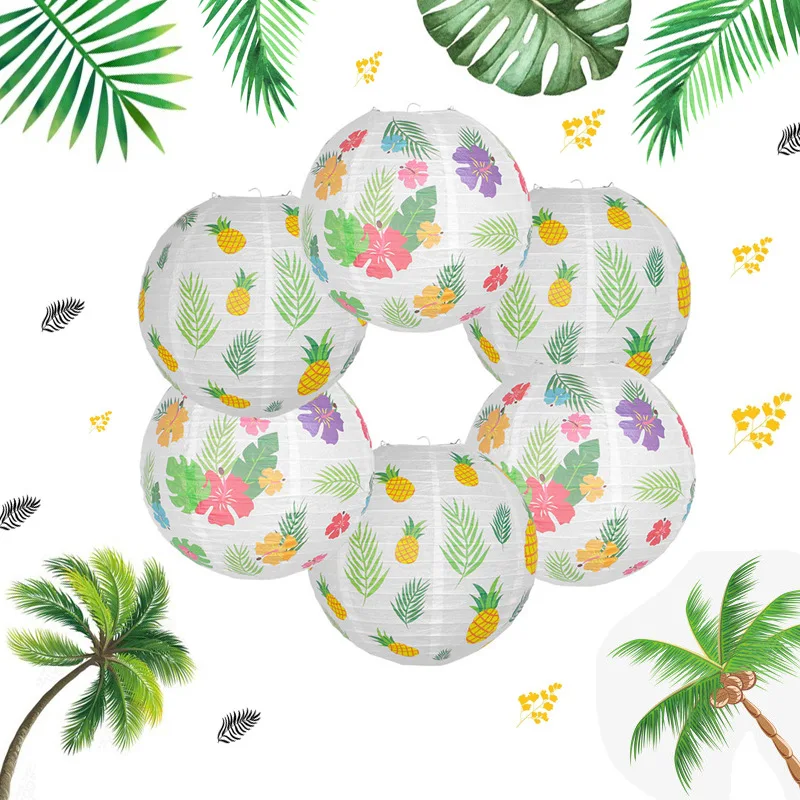 

Hawaiian Party Supplies Tropical Leaves Pattern Pineapple Paper Lanterns for Luau Beach Summer Birthday Party Home Decorations