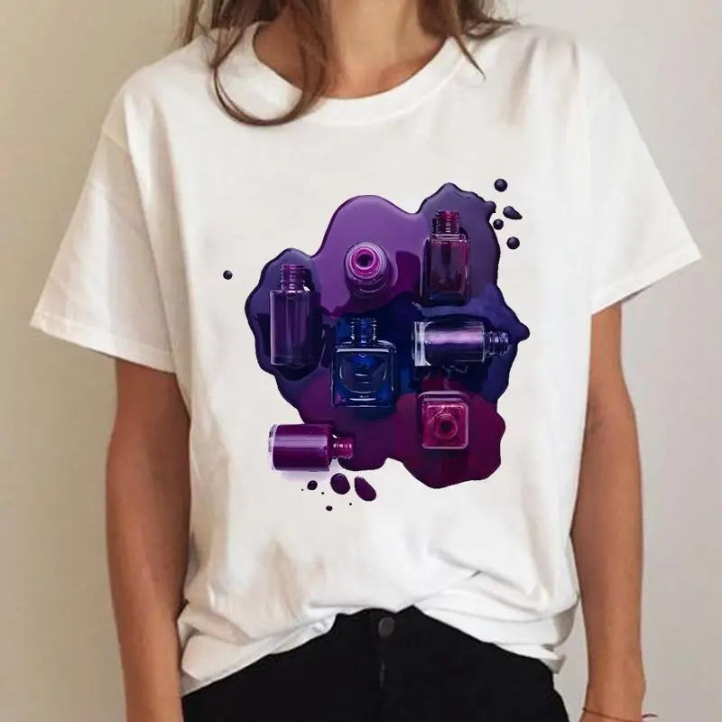 

Clothes Ladies Clothing T-shirt Summer Print Tee Women 90s Lovely Cute Make Up Graphic T Shirt Short Sleeve Cartoon Female Top