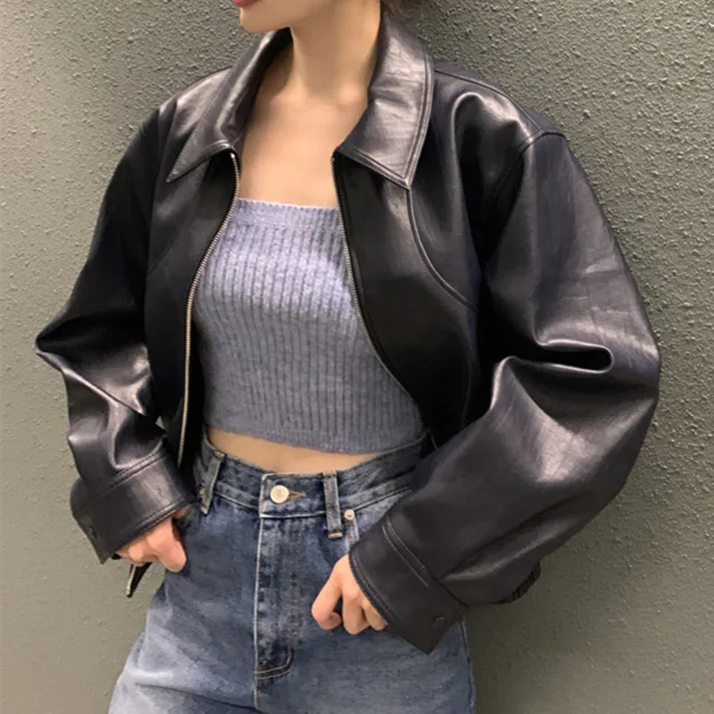 2023 Loose Chic Vintage Fashion Leather Women Korean Casual Ladies Leathers