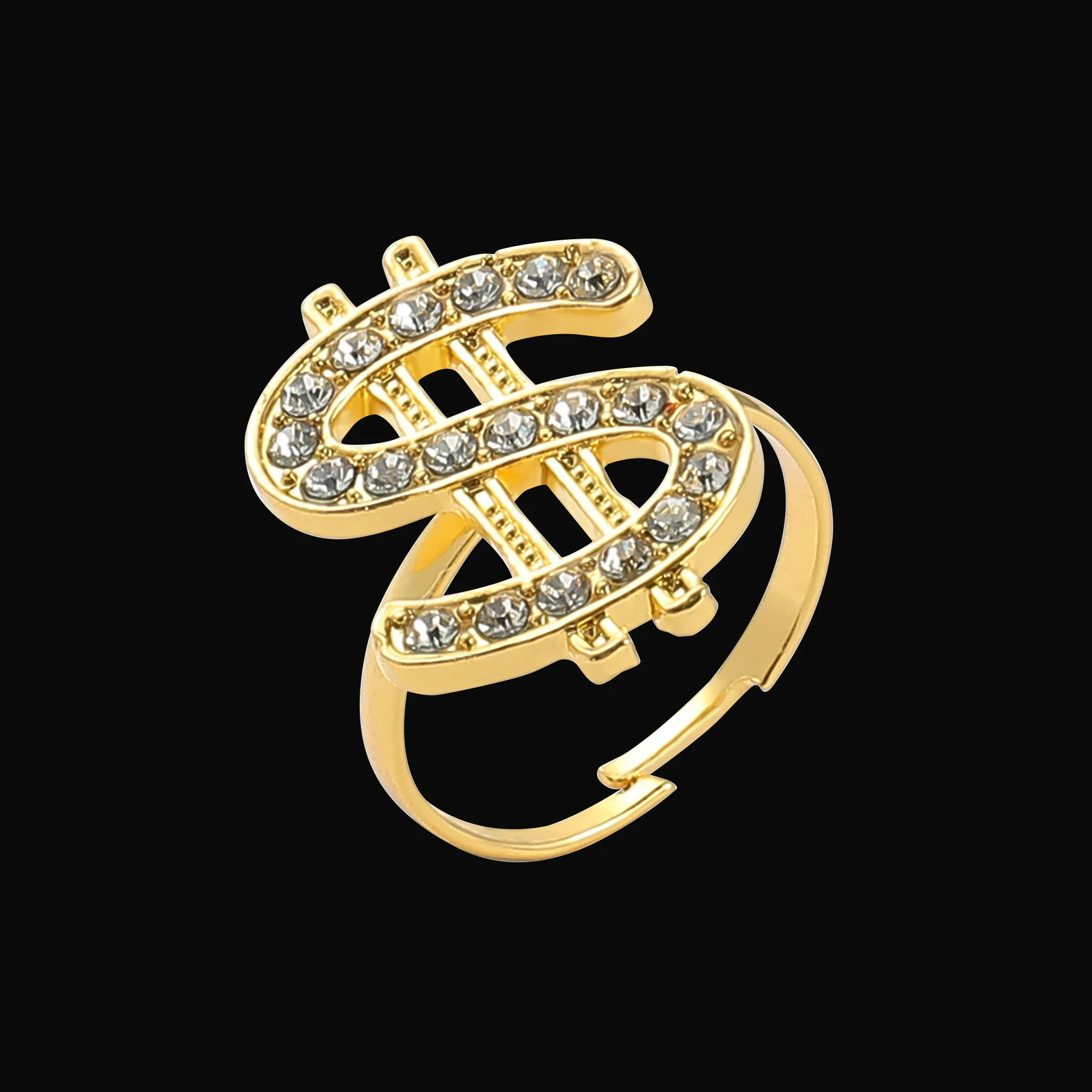 

Fashion Us Dollar Sign Rings Letter Rhinestone Opening Adjustable Ring Hip Hop Rappers Finger Jewelry for Men Accessories Gift